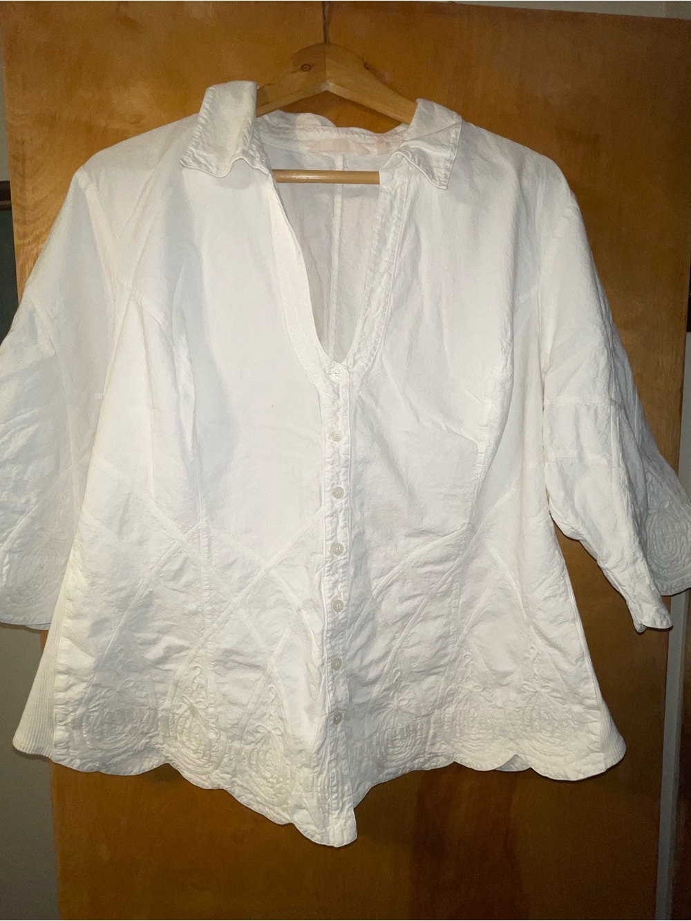 Soft Surroundings Romantic White Button-Down Collared Blouse